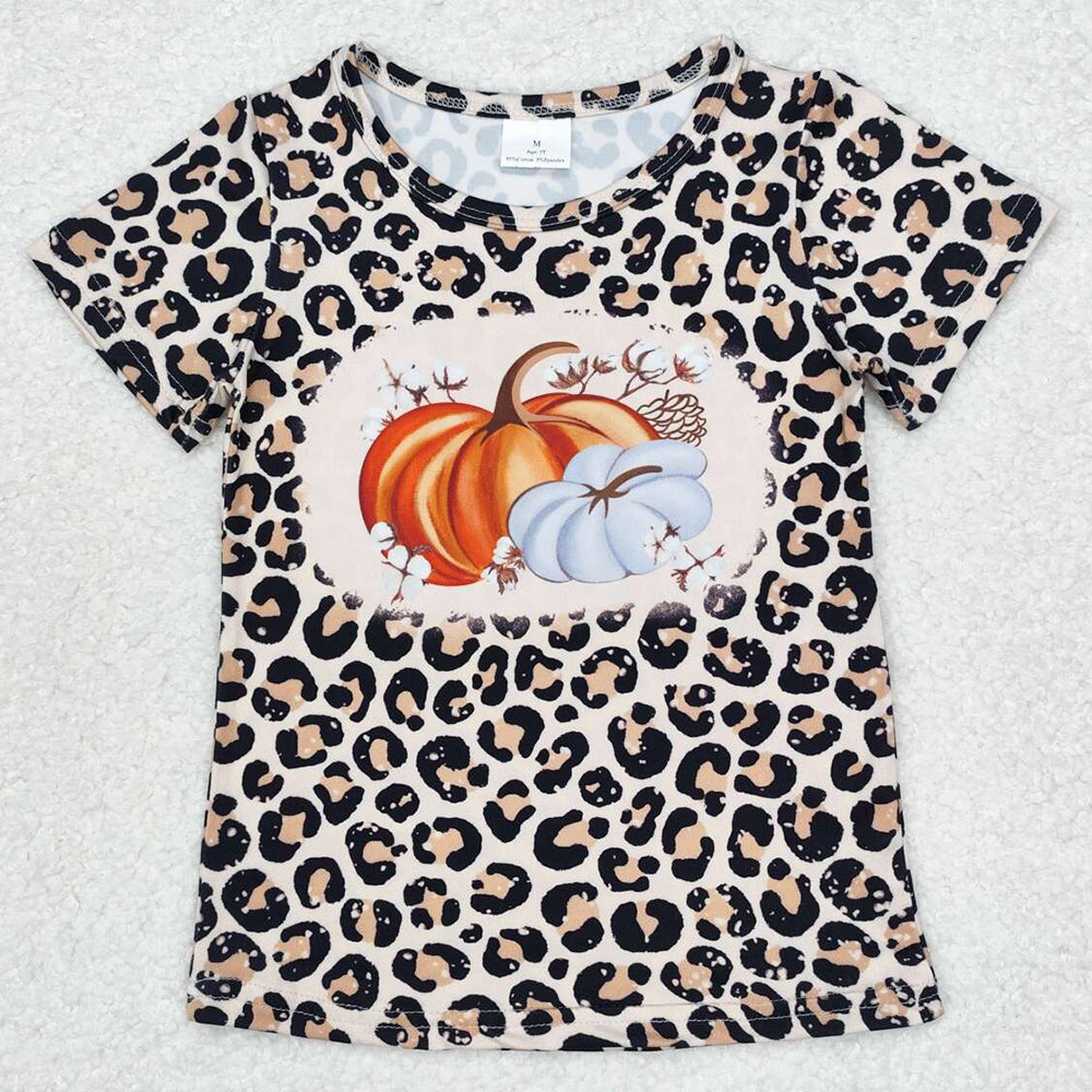 Baby Girls T-shirts Leopard Pumpkin Short Sleeve Tee Shirts Tops GT0688