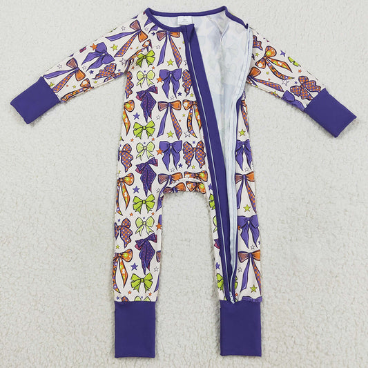 Baby Girls Rompers Long Sleeves Purple Bows Zipper Footie Rompers LR2403 8.5