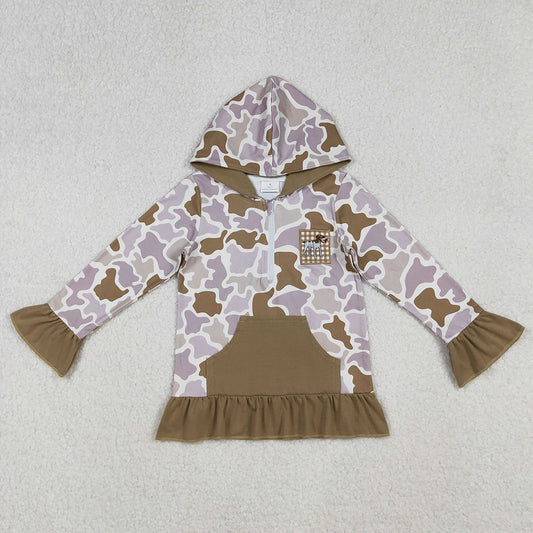 Baby Girls Clothes Brown Camo Embroidery Dog Ducks Pocket Zip Hunting Hoodies Top GT1134 10.1