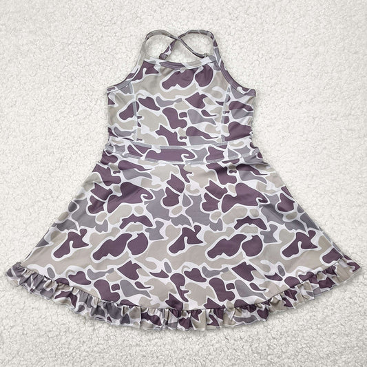 Baby Girls Dress Strap Purple Camo Yoga Ruffle Knee Length Dresses GSD2312 4.29
