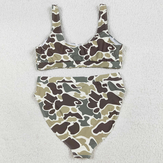 Adult Women Swimsuits Green Camouflage Top Bottom Bikini Swimsuits Sets S0569 7.7