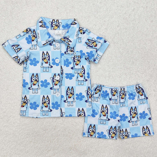 Baby Girls Pajamas Dogs Checkered Flowers Buttons Shirts Shorts Pajamas GSSO1800