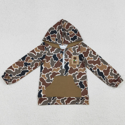 Baby Boys Clothes Embroidery Dog Duck Brown Camo Pocket Zip Hunting Hoodies BT1300 10.2