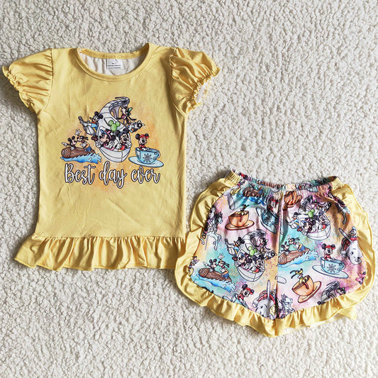 Girls Clothes Set Kids Clothes Short Sleeve Ruffle Shorts Outfits B13-25