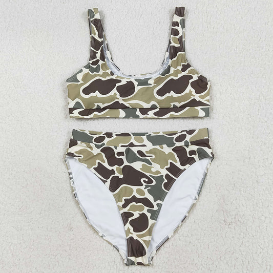 Adult Women Swimsuits Green Camouflage Top Bottom Bikini Swimsuits Sets S0569 7.7