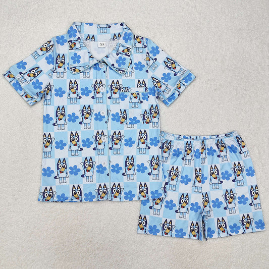 Adult Women Pajamas Dogs Checkered Flowers Buttons Tops Shorts Pajamas GSSO1803