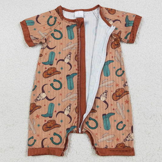 Baby Girls Rompers Short Sleeves Brown Boots Hats Western Bull Zipper Rompers SR3155 7.7