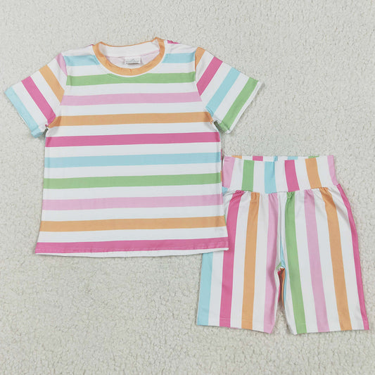 Baby Girls Clothes Colorful Stripes Top Shorts Pajamas Sets GSSO2468 5.16