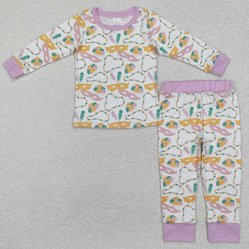 Baby Girls Pajamas Mardi Gras Masks Lavender Shirts Pants Pajamas Clothes Sets GLP2184