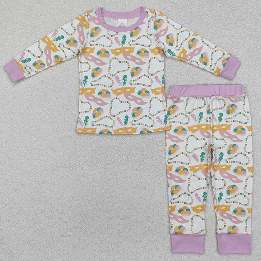 Baby Girls Pajamas Mardi Gras Masks Lavender Shirts Pants Pajamas Clothes Sets GLP2184
