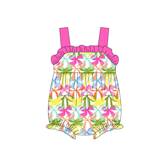 Preorder (moq 5)Baby Girls Pink Strap Colorful Bows Ruffle Rompers 5.14