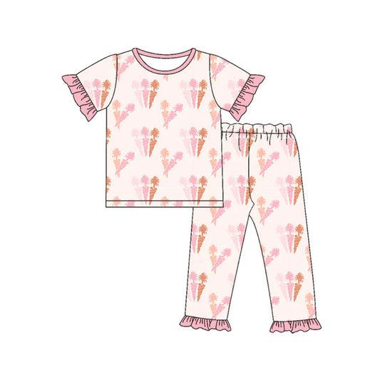Preorder (moq 5)Baby Girls Carrots Top Ruffle Pants Easter Pajamas Sets 11.19