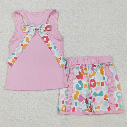 Baby Girls Clothes Pink Pocket Bow Vest Ruffle Leopard Shorts Sets GSSO1981 3.7