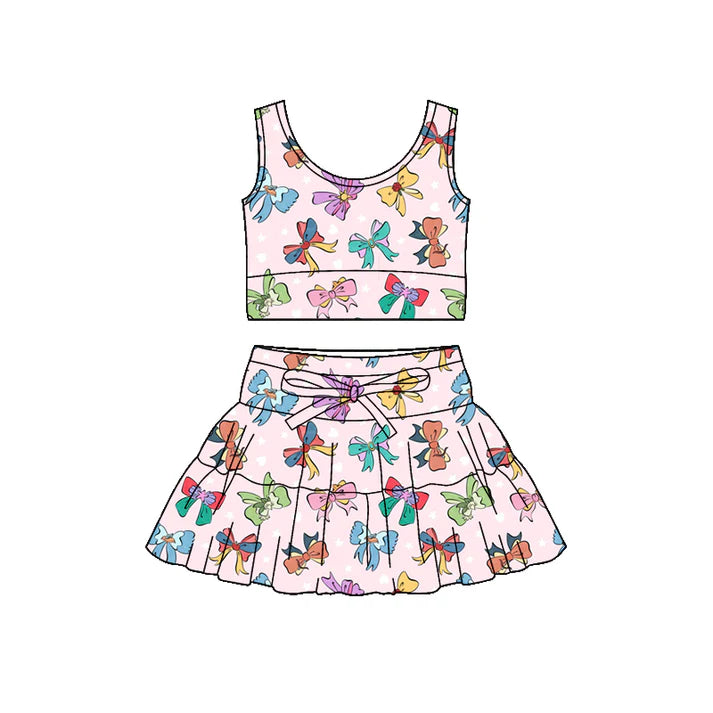 Preorder (moq 5)Baby Girls Colorful Bows Hearts Vest Ruffle Skirt Shorts Valentines Clothes Sets 12.4