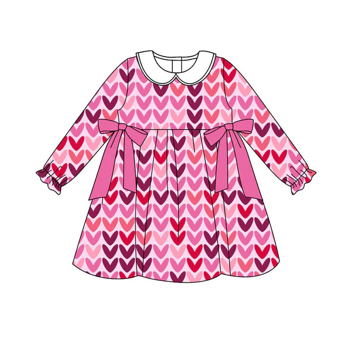 Preorder (moq 8)Baby Girls Pink Hearts Bows Valentine Knee Length Dresses 9.11