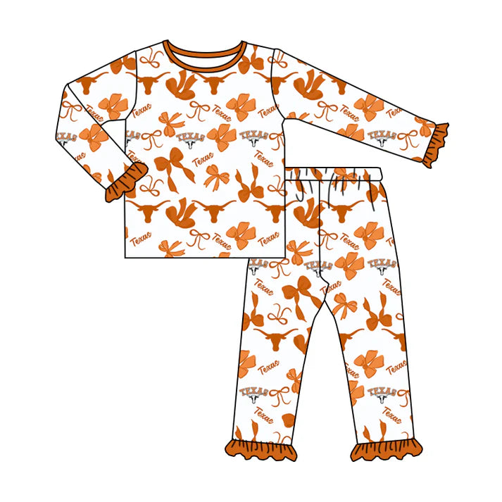 Preorder MOQ 5 Long sleeves bow bull skull kids girls team pajamas 8.27