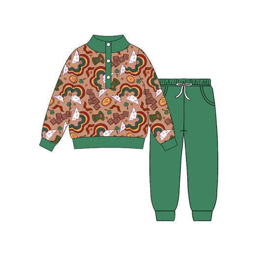 Preorder(moq 5) Baby Boys Clovers Hats Button Top Pockets Jogger St Patrick Clothes Sets 10.31