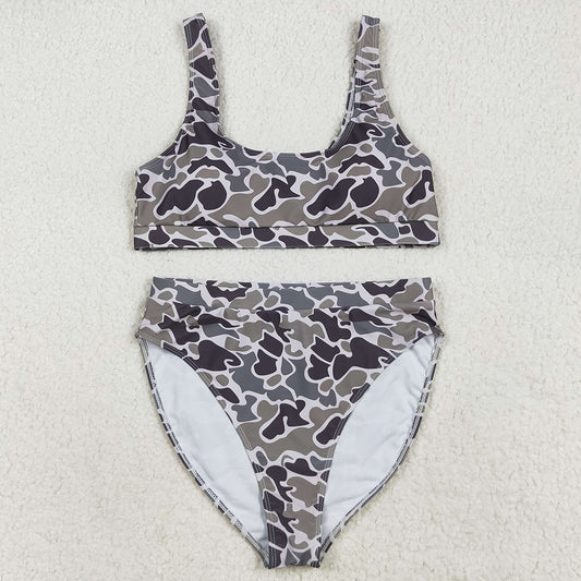 Adult Women Swimsuits Grey Camo Top Bottom Swimsuits Sets S0572 7.10