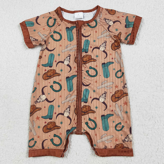 Baby Girls Rompers Short Sleeves Brown Boots Hats Western Bull Zipper Rompers SR3155 7.7