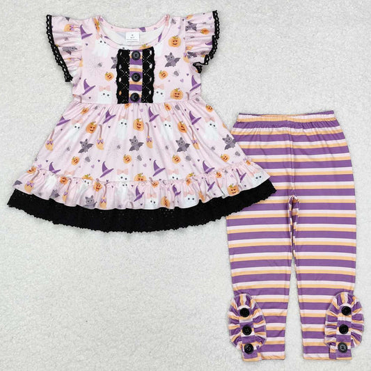 Baby Girls Clothes Halloween Pumpkin Bats Tunic Tops Legging Pants Sets GSPO1668