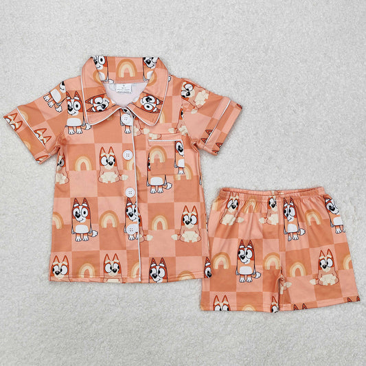 Baby Girls Pajamas Dogs Checkered Rainbow Buttons Shirts Shorts Pajamas GSSO1801