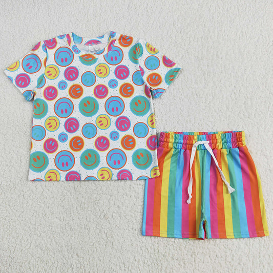 Baby Girls Clothes Short Sleeves Colorful Smiles Top Short Pajamas Set Preorder GSSO2609 5.21