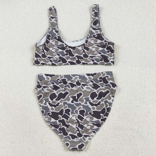 Adult Women Swimsuits Grey Camo Top Bottom Swimsuits Sets S0572 7.10