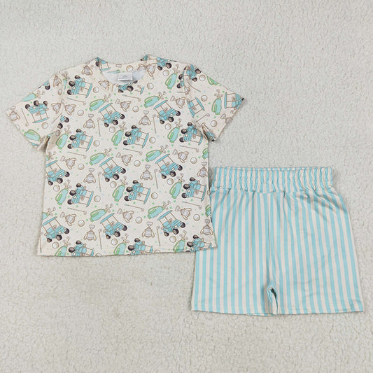Baby Girls Clothes Short Sleeves Golf Top Blue Stripes Shorts Sets GSSO2614 5.23