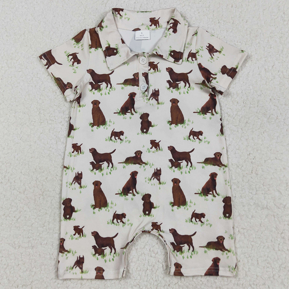 Baby Boys Rompers Short Sleeves Button Dogs Plaid Rompers SR3174 7.18