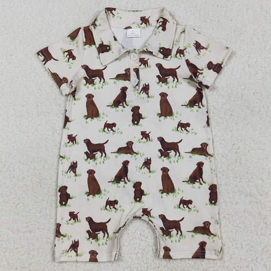 Baby Boys Rompers Short Sleeves Button Dogs Plaid Rompers SR3174 7.18
