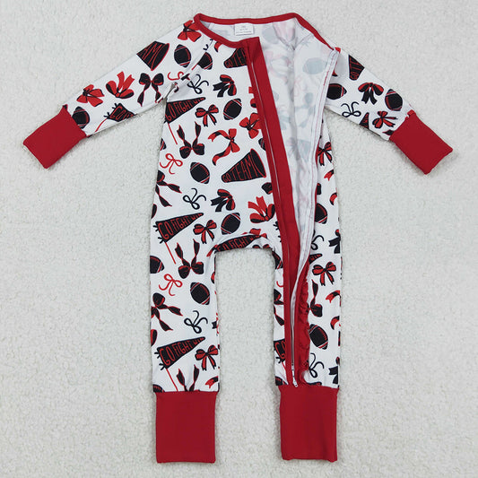 Baby Girls Rompers Red Bows Footballs Cheer Ruffle Zipper Rompers LR2512 9.1