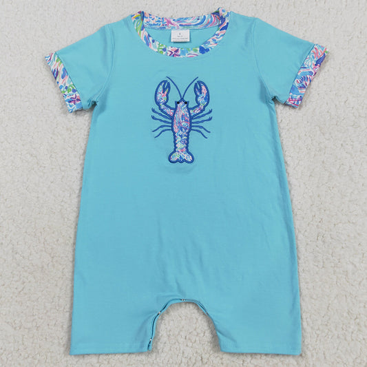 Embroidery Baby Boys Rompers Blue Short Sleeves Crayfish Rompers SR3044 8.9