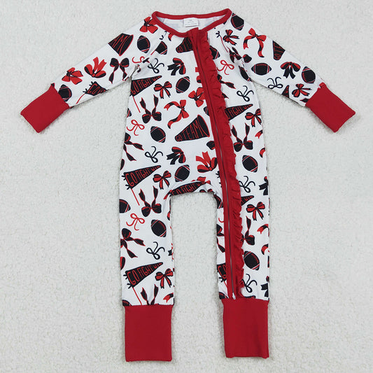 Baby Girls Rompers Red Bows Footballs Cheer Ruffle Zipper Rompers LR2512 9.1