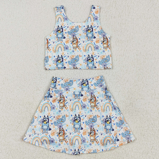 Baby Girls Clothes Sleeveless Cartoon Dogs Rainbows Top Skort Yoga Sets GSD2469 5.1