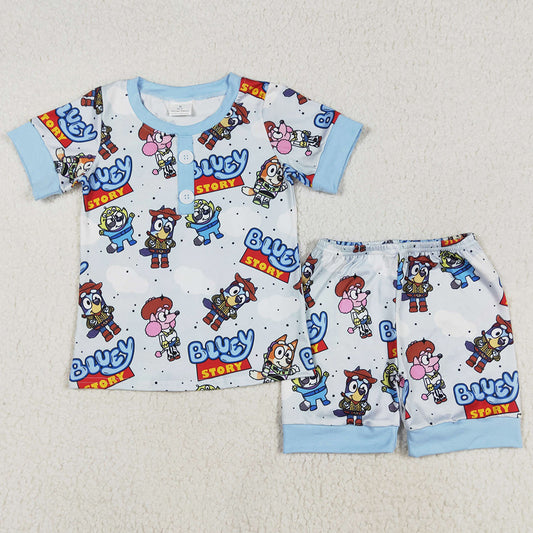 Baby Boys Clothes Pajamas Blue Shirts Cartoon Dogs Shorts Pajamas Sets BSSO1240