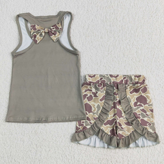 Baby Girls Clothes Dark Green Bows Vest Ruffle Shorts Clothes Sets GSSO1629 6.6