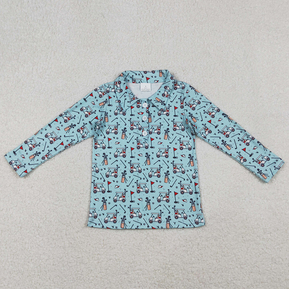 Baby Boys T-shirts Blue Long Sleeve Golf Trucks Button Polo Shirts Top BT1404 11.1