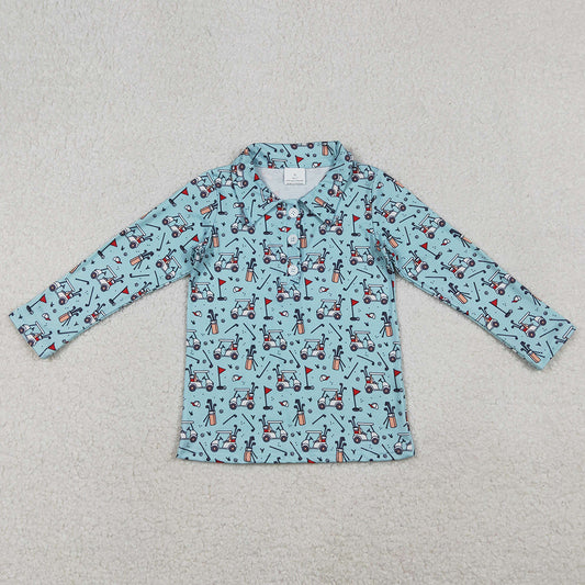Baby Boys T-shirts Blue Long Sleeve Golf Trucks Button Polo Shirts Top BT1404 11.1