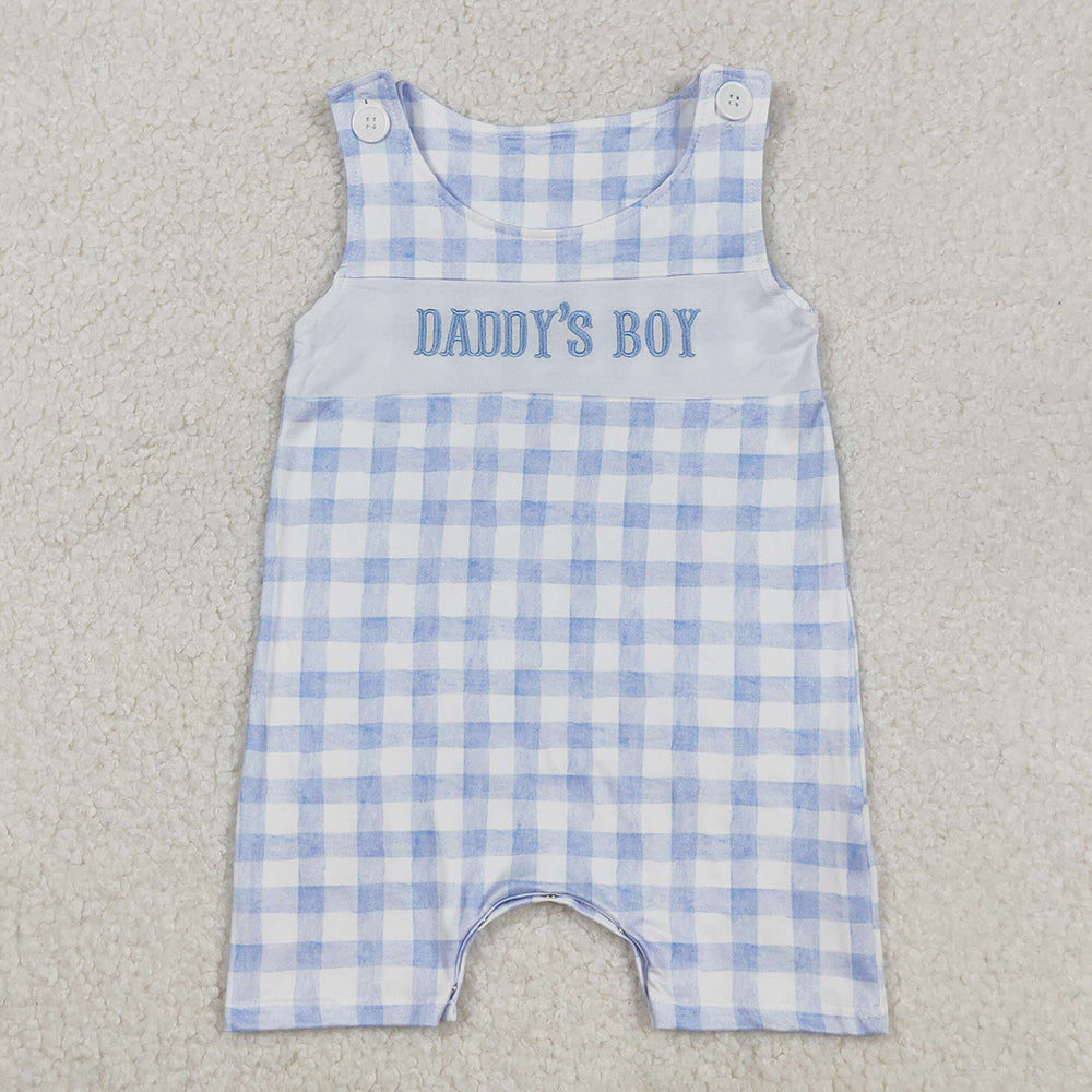 Baby Infant Boys Rompers Sleeveless Blue Plaid DADDY'S BOY Embroidery Rompers SR2945 9.5