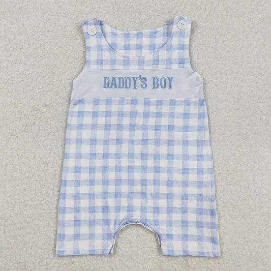 Baby Infant Boys Rompers Sleeveless Blue Plaid DADDY'S BOY Embroidery Rompers SR2945 9.5