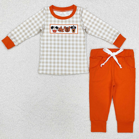 Baby Boys Clothes Halloween Checkered Cartoon Top Pants Sibling Sets BLP0696