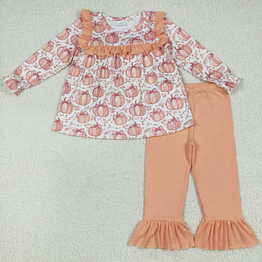 Baby Girls Clothes Fall Bow Pumpkins Tunic Ruffle Pants Clothes Sets GLP2452 7.9