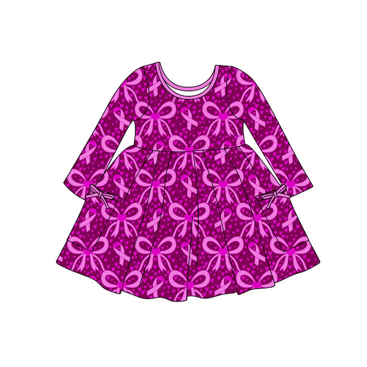 Preorder(moq 5) Baby Girls Hot Pink Bows Hearts Pockets Valentine Knee Length Dresses 11.4