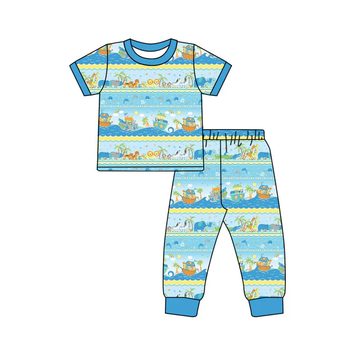 Preorder (moq 5)Baby Boys Animals Beach Boats Top Pants Pajamas Sets 12.1