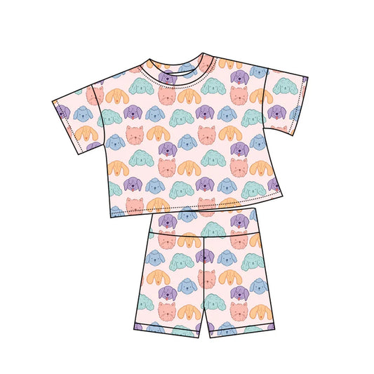 Preorder (moq 5)Baby Girls Colorful Dogs Top Shorts Clothes Sets 12.6