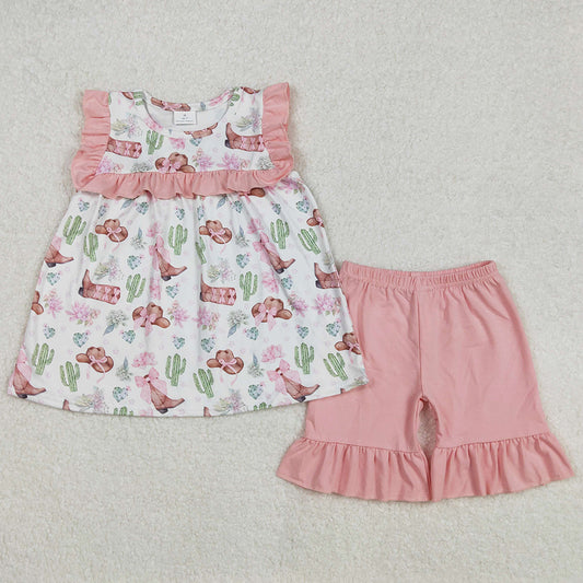 Baby Girls Clothes Western Boots Castus Flowers Tunic Ruffle Shorts Sets GSSO2066 3.7