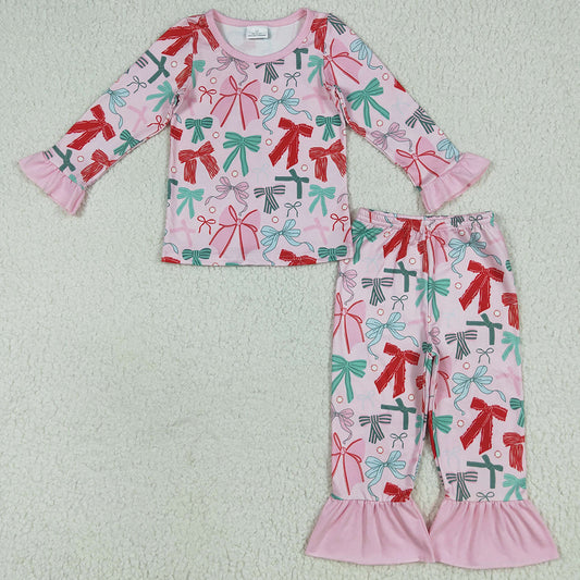 Baby Girls Pajamas Pink Colorful Bows Top Pant Pajamas Sets GLP2413 6.24