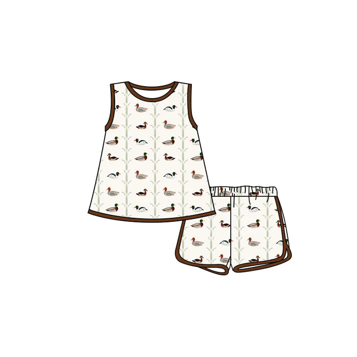 Preorder moq 5 Baby Girls Sleeveless Ducks Tunic Short Set 4.19