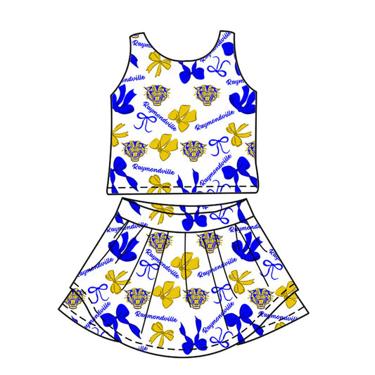 Preorder (moq 5)Baby Girls Sleeveless Raymondville Bows Plaid Top Skorts Team Set 6.30