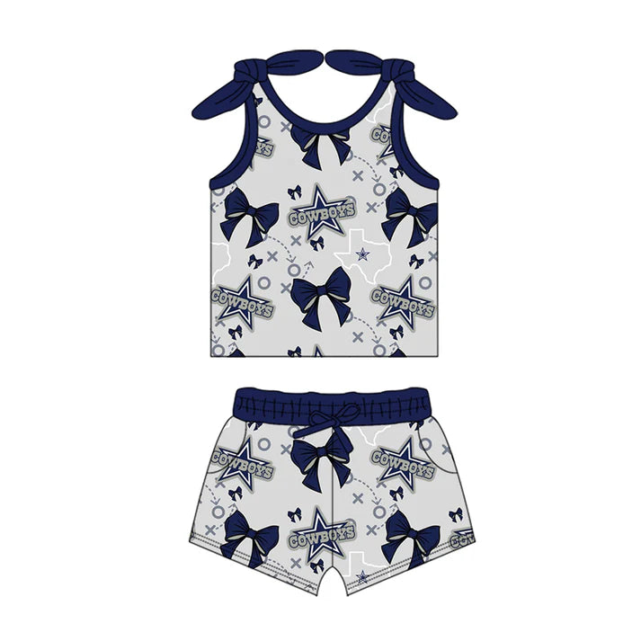 Preorder MOQ 5 pcs sleeveless cowboy bow kids girls team outfits 8.28